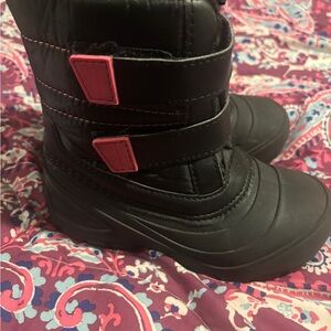 Black Winter Boots with Pink Accents